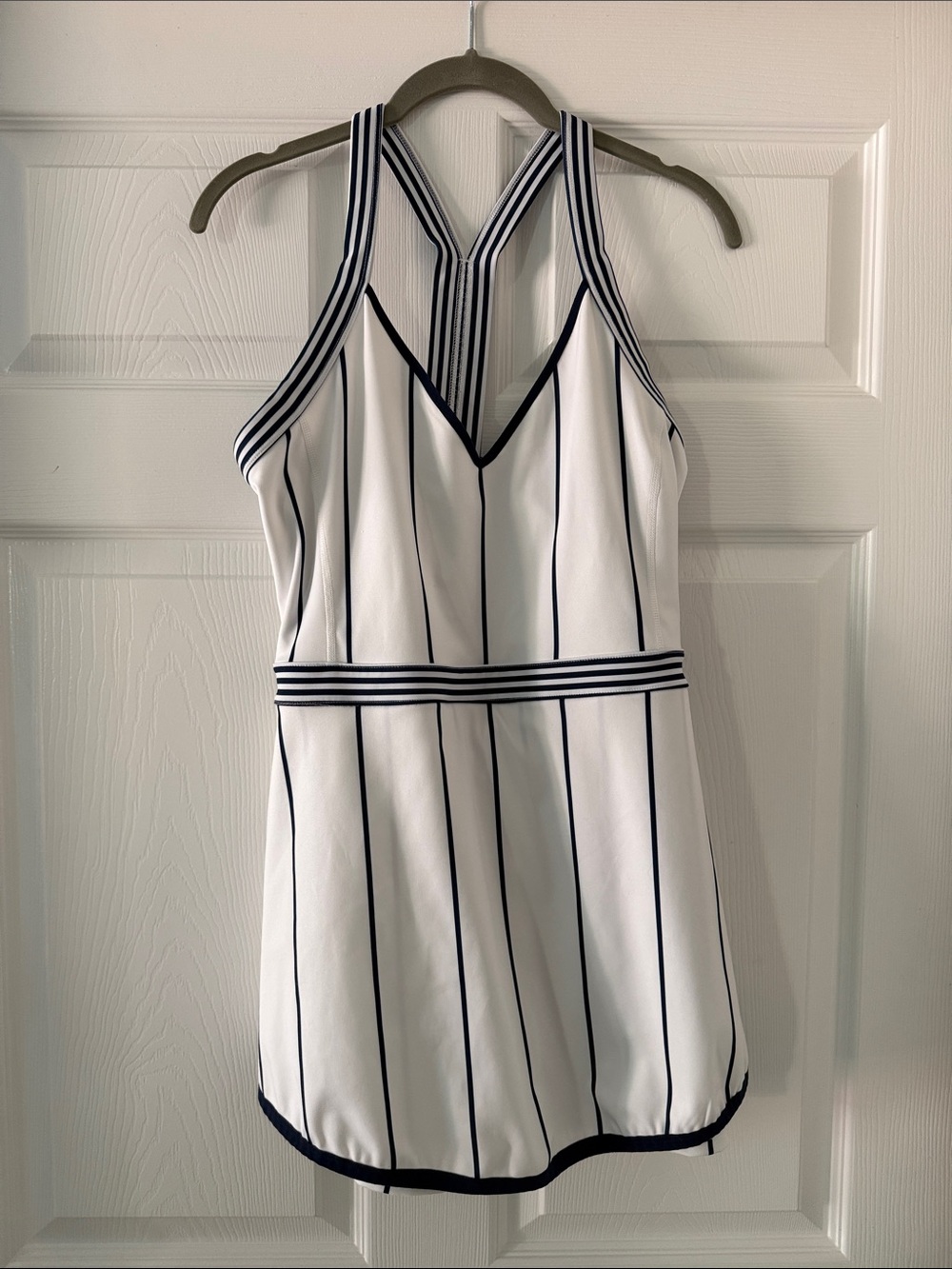 Free People White Athletic Mini Dress with Navy Pinstripes - Picture 1 of 5